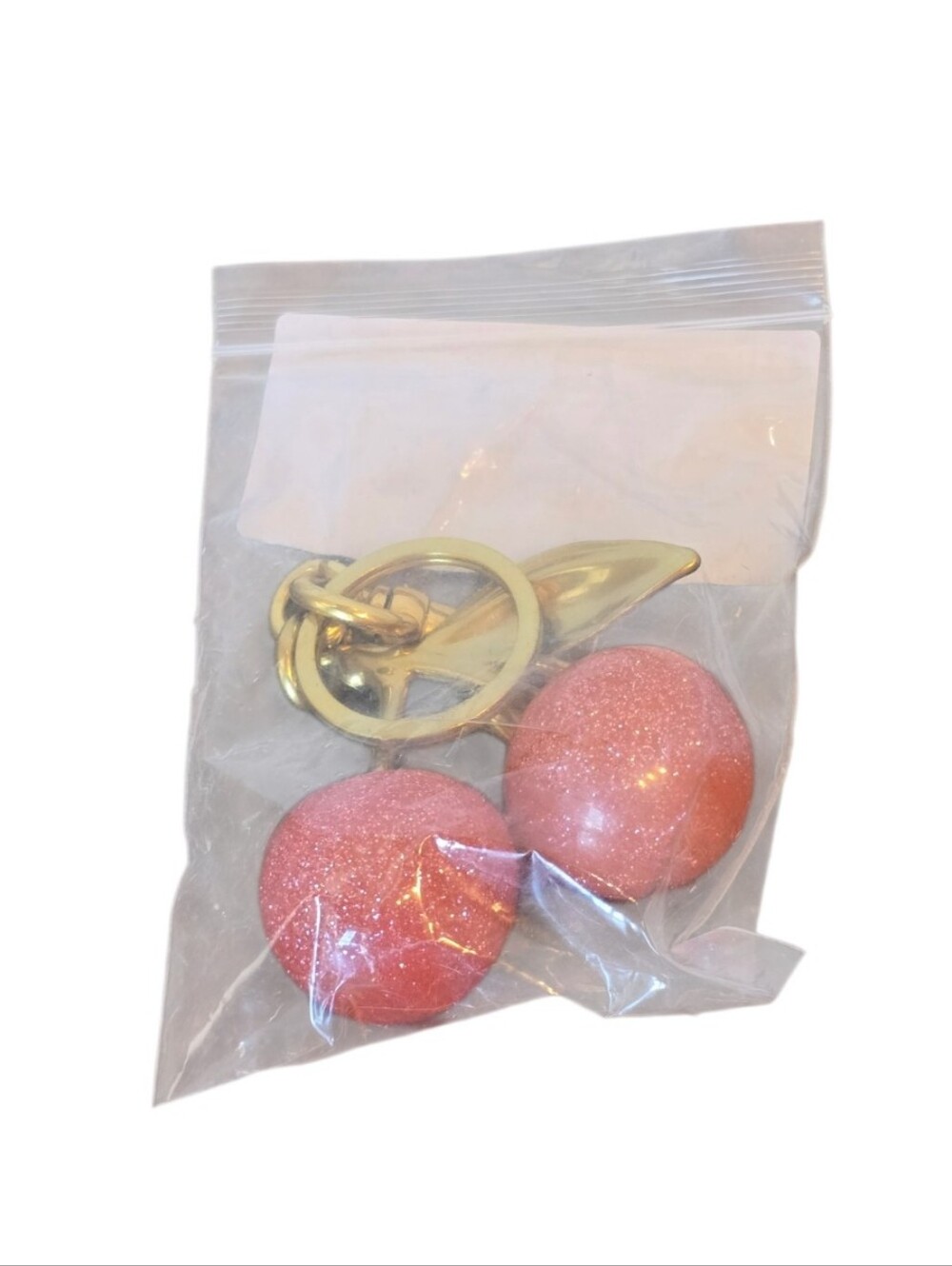 Cherry Pink Glitter Goldtone Bag Charm Key Chain - Picture 4 of 5